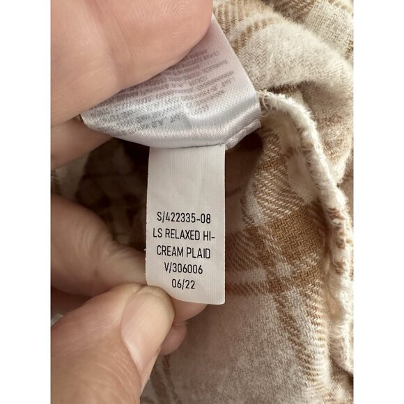 Old Navy Top The Boyfriend Shirt XXL Relaxed Cream Plaid Flannel Cotton Workwear - Picture 4 of 8